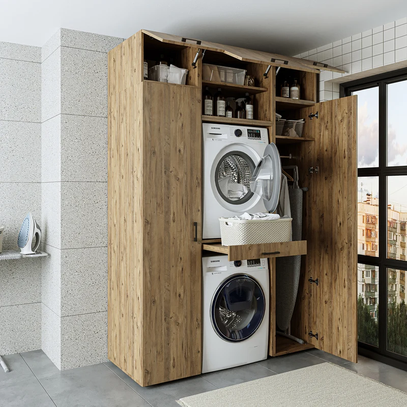 Roomart Waschmaschinenschrank 157 cm, für 2 Geräte mit 2 Hochschränken, in 3 Farben