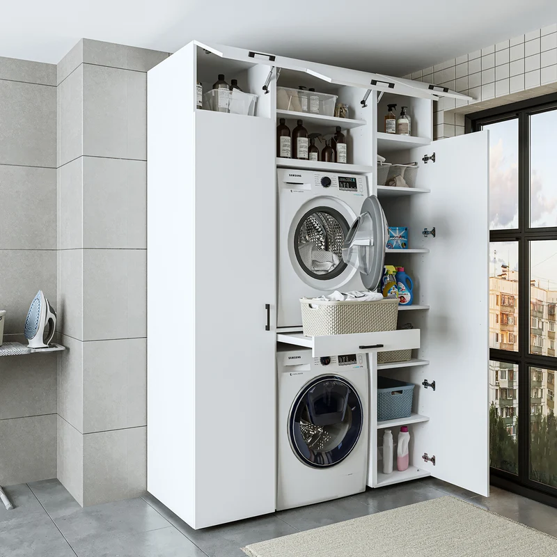 Roomart Waschmaschinenschrank 157 cm, für 2 Geräte mit 2 Hochschränken, in 3 Farben