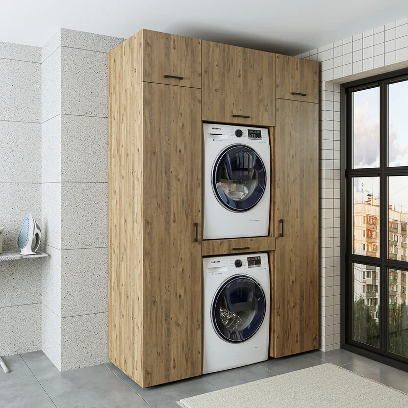 Roomart Waschmaschinenschrank 157 cm, für 2 Geräte mit 2 Hochschränken, in 3 Farben