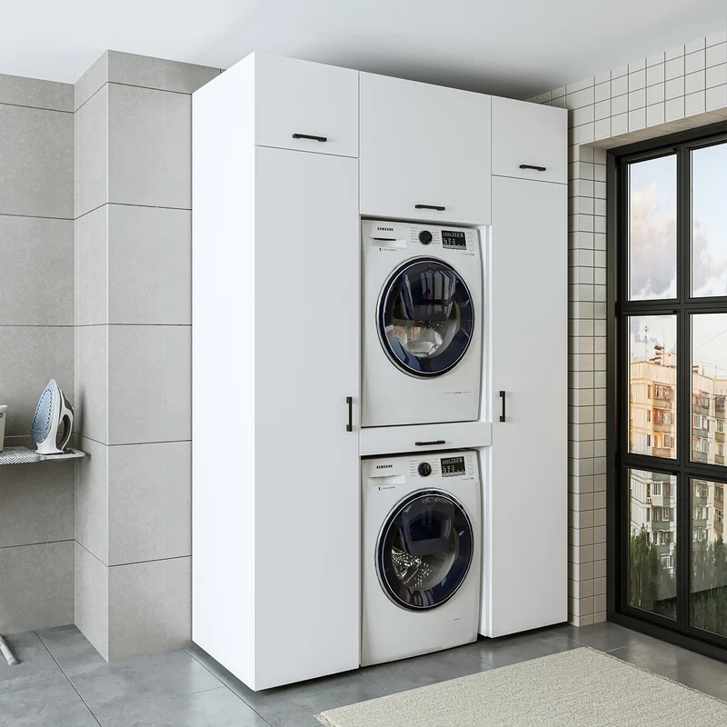 Roomart Waschmaschinenschrank 157 cm, für 2 Geräte mit 2 Hochschränken, in 3 Farben