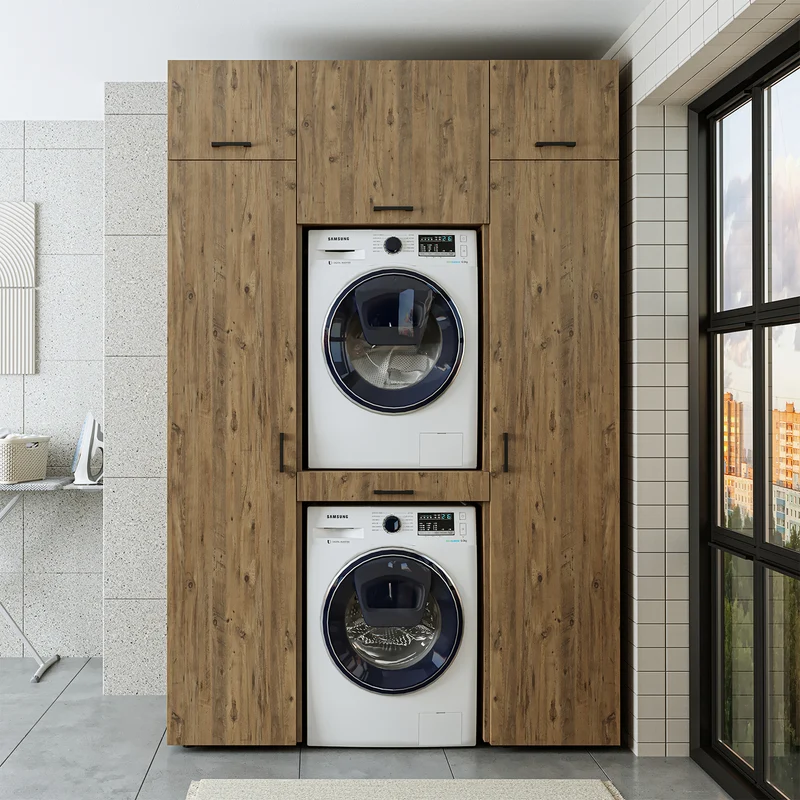 Roomart Waschmaschinenschrank 157 cm, für 2 Geräte mit 2 Hochschränken, in 3 Farben
