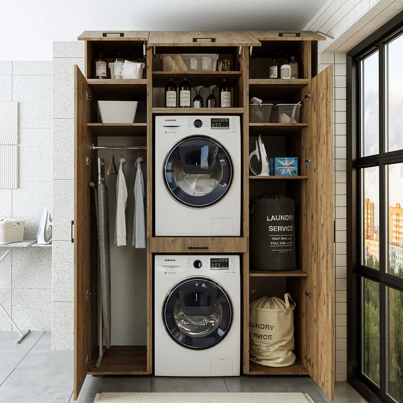 Roomart Waschmaschinenschrank 157 cm, für 2 Geräte mit 2 Hochschränken, in 3 Farben