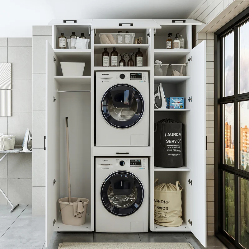 Roomart Waschmaschinenschrank 157 cm, für 2 Geräte mit 2 Hochschränken, in 3 Farben
