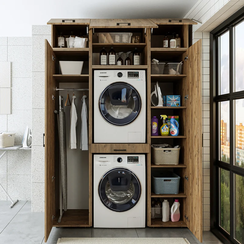 Roomart Waschmaschinenschrank 157 cm, für 2 Geräte mit 2 Hochschränken, in 3 Farben