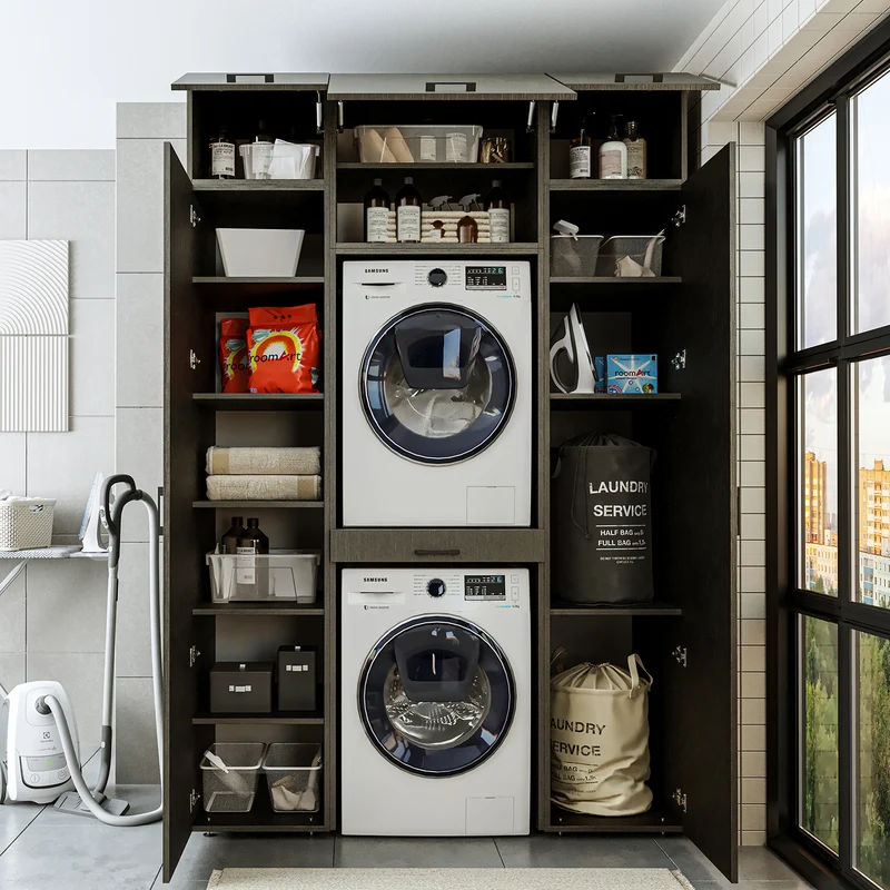 Roomart Waschmaschinenschrank 157 cm, für 2 Geräte mit 2 Hochschränken, in 3 Farben