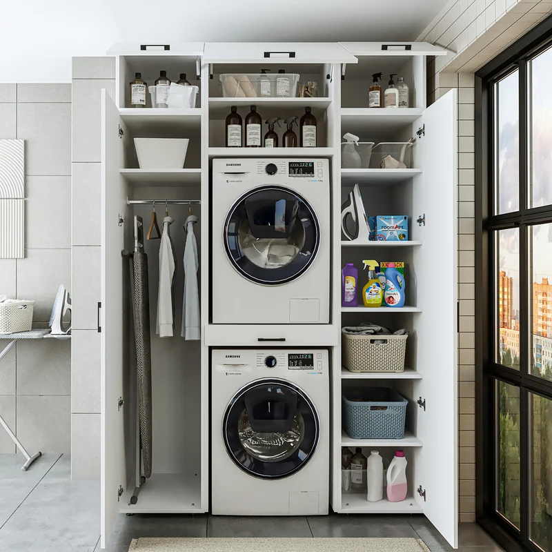 Roomart Waschmaschinenschrank 157 cm, für 2 Geräte mit 2 Hochschränken, in 3 Farben