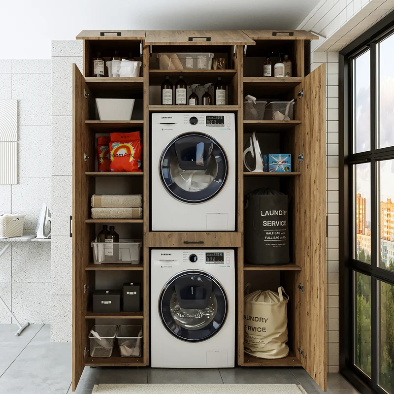 Roomart Waschmaschinenschrank 157 cm, für 2 Geräte mit 2 Hochschränken, in 3 Farben