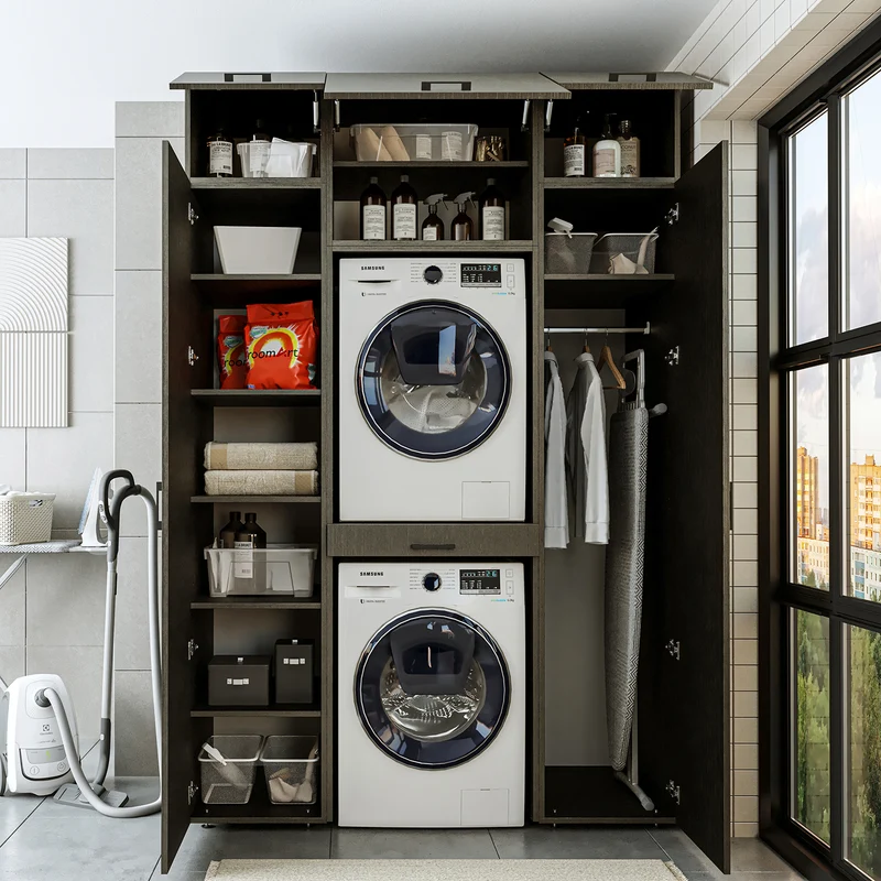 Roomart Waschmaschinenschrank 157 cm, für 2 Geräte mit 2 Hochschränken, in 3 Farben