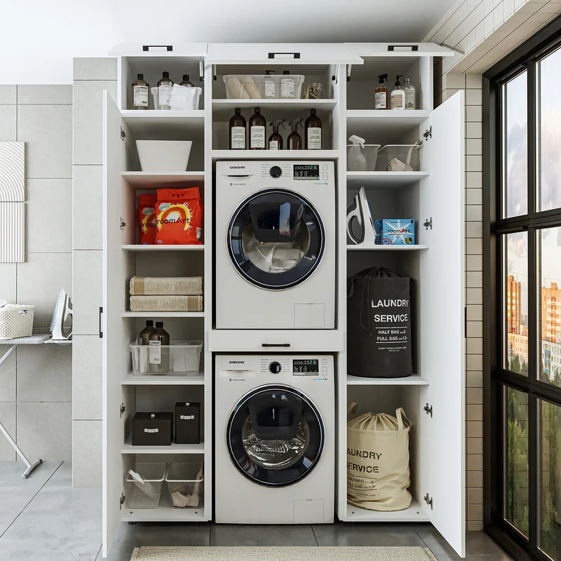 Roomart Waschmaschinenschrank 157 cm, für 2 Geräte mit 2 Hochschränken, in 3 Farben