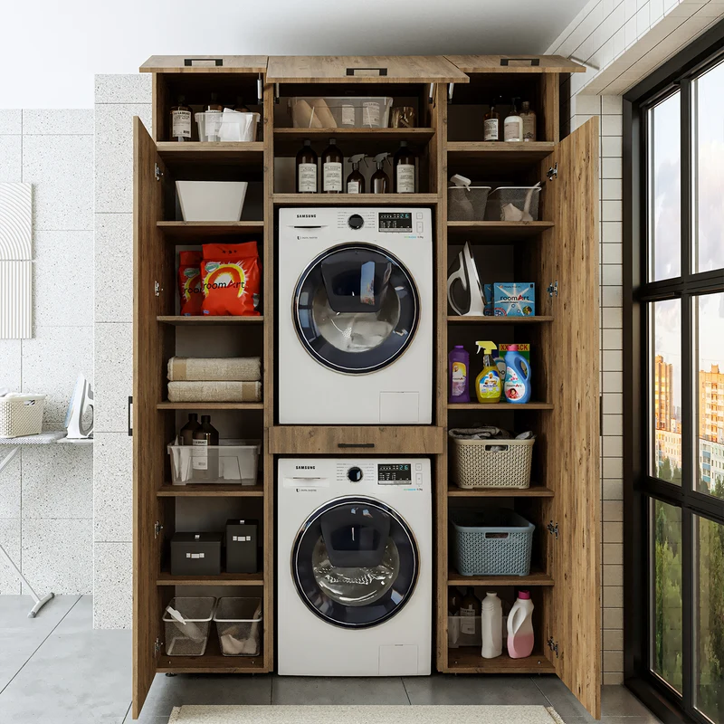 Roomart Waschmaschinenschrank 157 cm, für 2 Geräte mit 2 Hochschränken, in 3 Farben