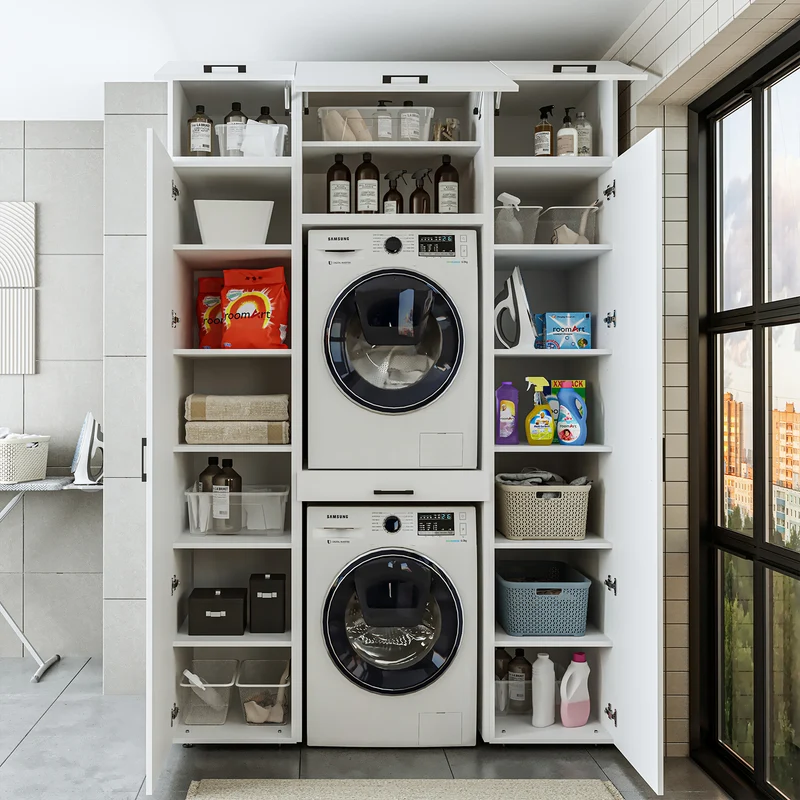 Roomart Waschmaschinenschrank 157 cm, für 2 Geräte mit 2 Hochschränken, in 3 Farben