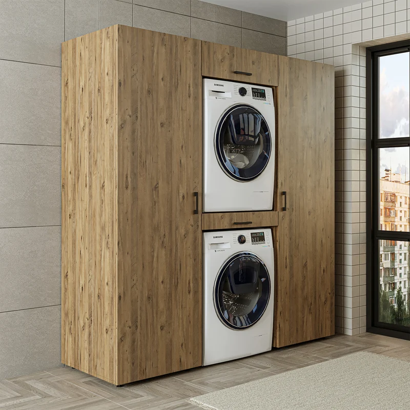 Roomart Schrankwand DUO-I, 187 cm, Waschmaschine und Trockner übereinander, in 3 Farben