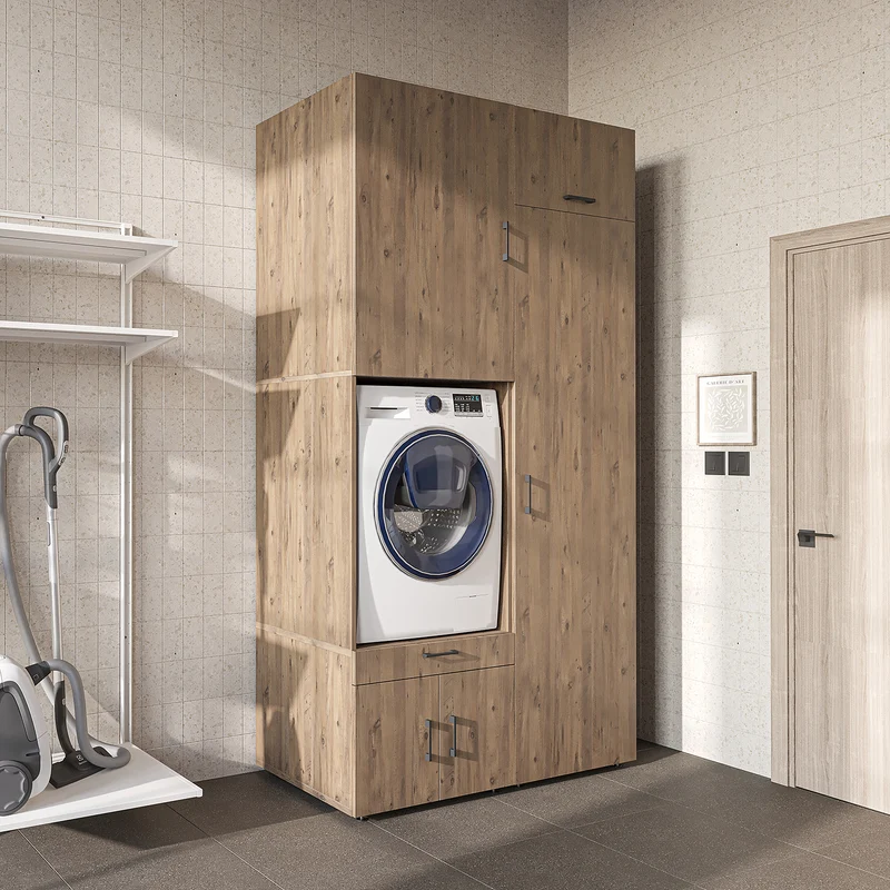 Roomart Waschmaschinenschrank 127 cm mit Hochschrank, 240 cm hoch, Ausziehbrett, in 3 Farben