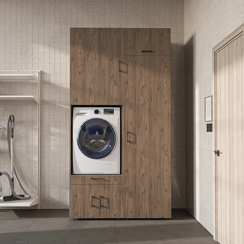Roomart Waschmaschinenschrank 127 cm mit Hochschrank, 240 cm hoch, Ausziehbrett, in 3 Farben