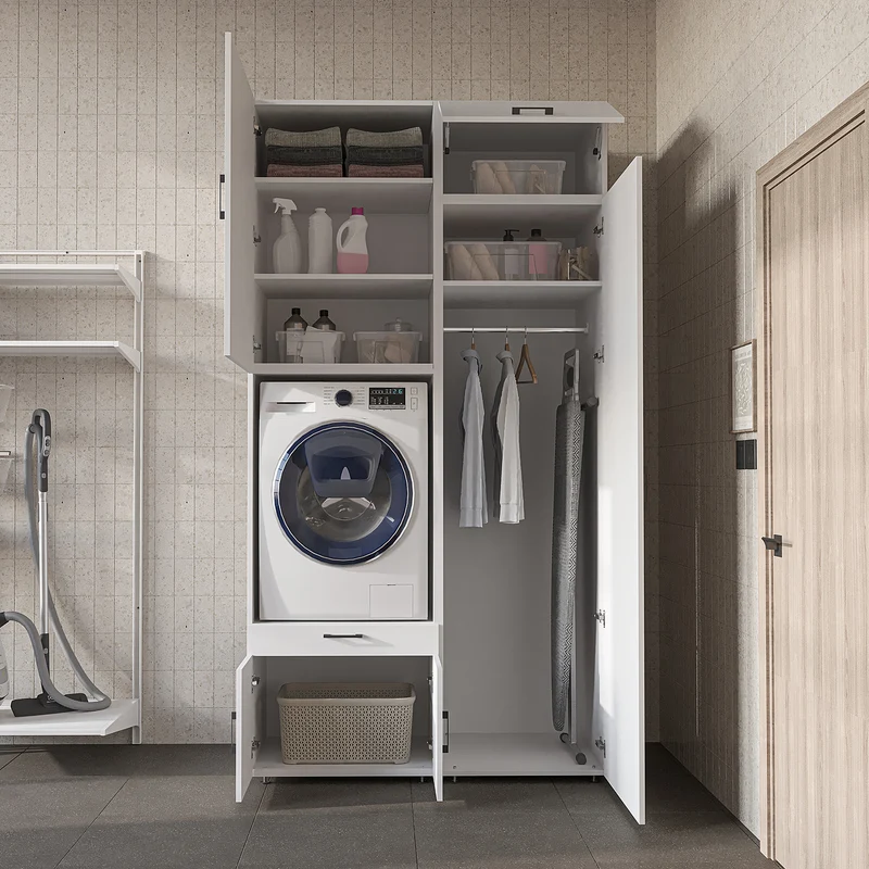 Roomart Waschmaschinenschrank 127 cm mit Hochschrank, 240 cm hoch, Ausziehbrett, in 3 Farben