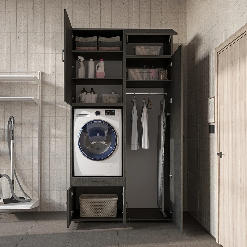 Roomart Waschmaschinenschrank 127 cm mit Hochschrank, 240 cm hoch, Ausziehbrett, in 3 Farben
