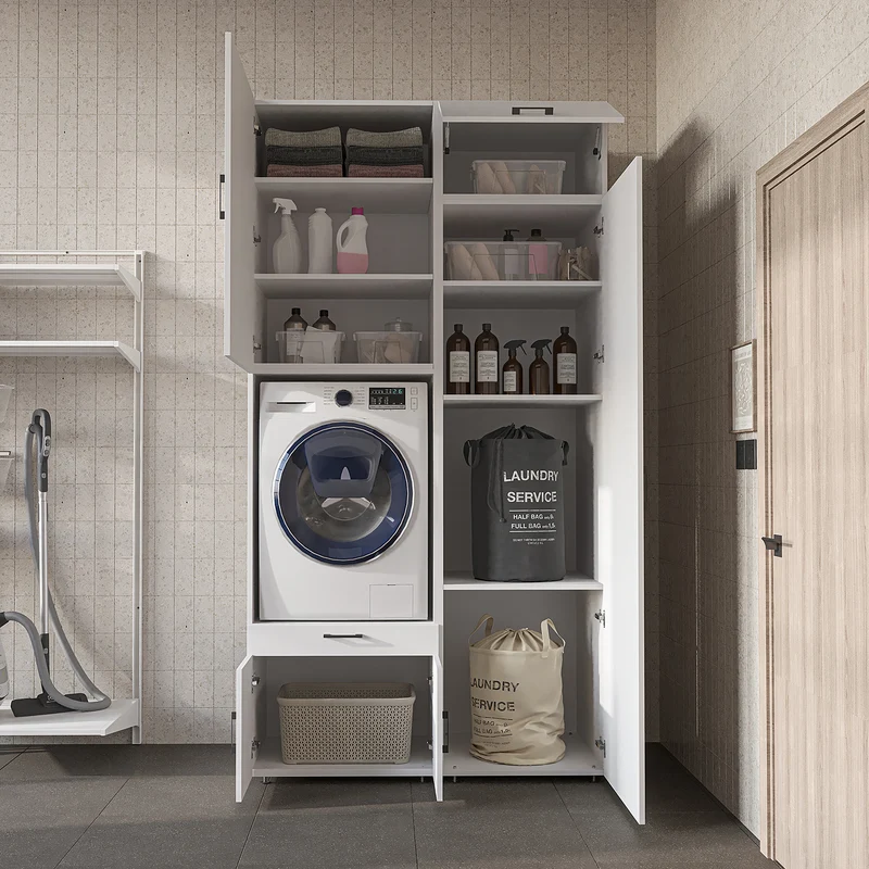 Roomart Waschmaschinenschrank 127 cm mit Hochschrank, 240 cm hoch, Ausziehbrett, in 3 Farben