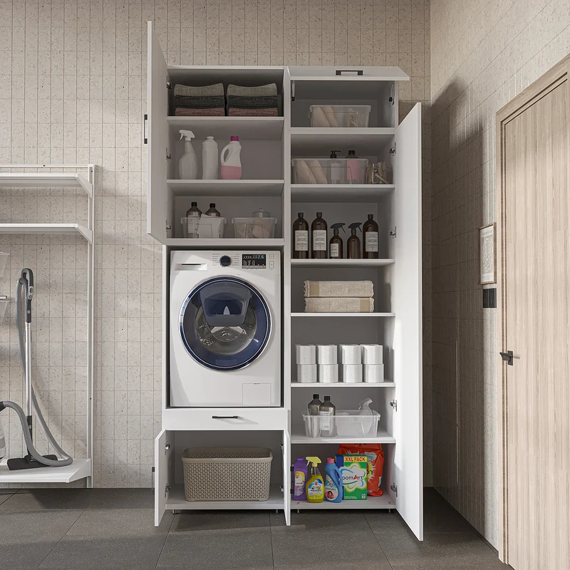 Roomart Waschmaschinenschrank 127 cm mit Hochschrank, 240 cm hoch, Ausziehbrett, in 3 Farben