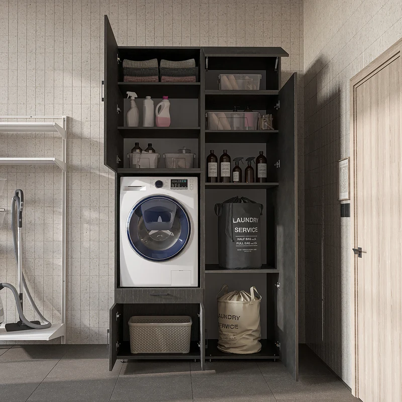 Roomart Waschmaschinenschrank 127 cm mit Hochschrank, 240 cm hoch, Ausziehbrett, in 3 Farben