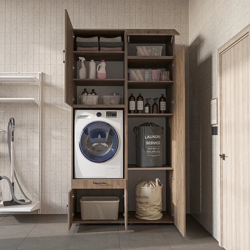 Roomart Waschmaschinenschrank 127 cm mit Hochschrank, 240 cm hoch, Ausziehbrett, in 3 Farben