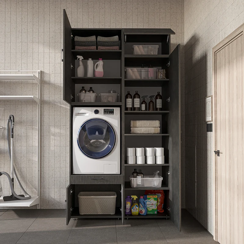 Roomart Waschmaschinenschrank 127 cm mit Hochschrank, 240 cm hoch, Ausziehbrett, in 3 Farben