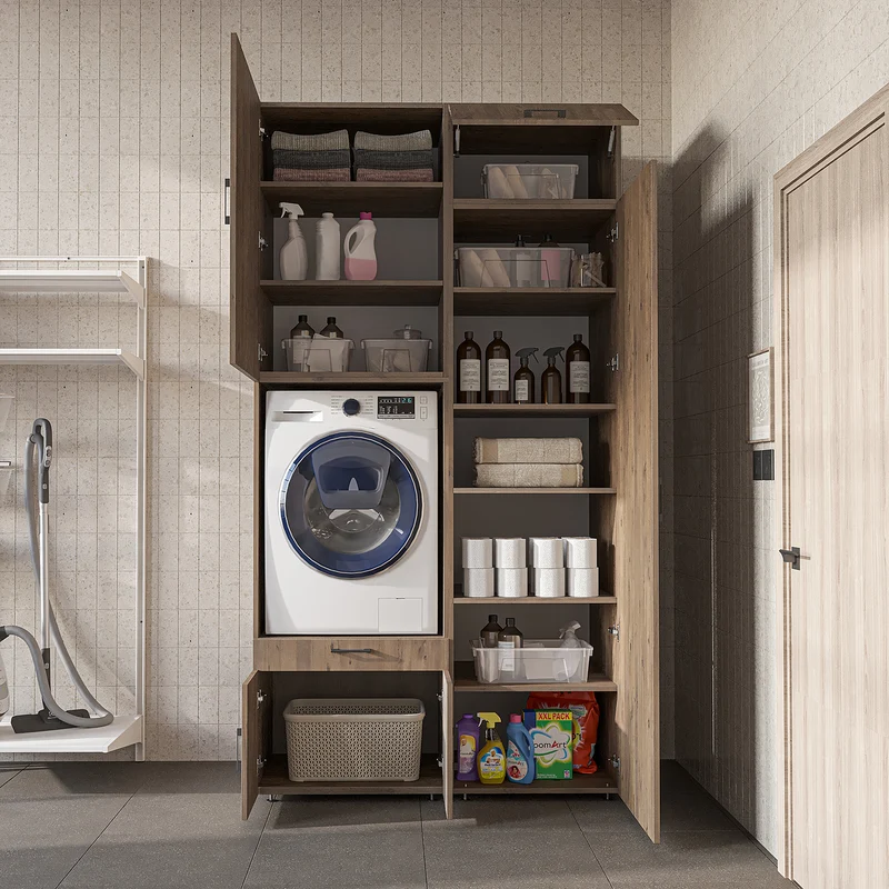 Roomart Waschmaschinenschrank 127 cm mit Hochschrank, 240 cm hoch, Ausziehbrett, in 3 Farben