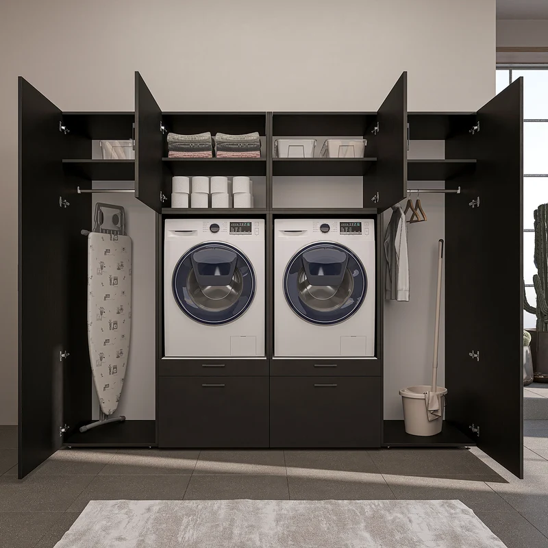 Roomart Schrankwand SERIE II, 254 cm, für 2 Geräte mit 2 Hochschränken, in 3 Farben