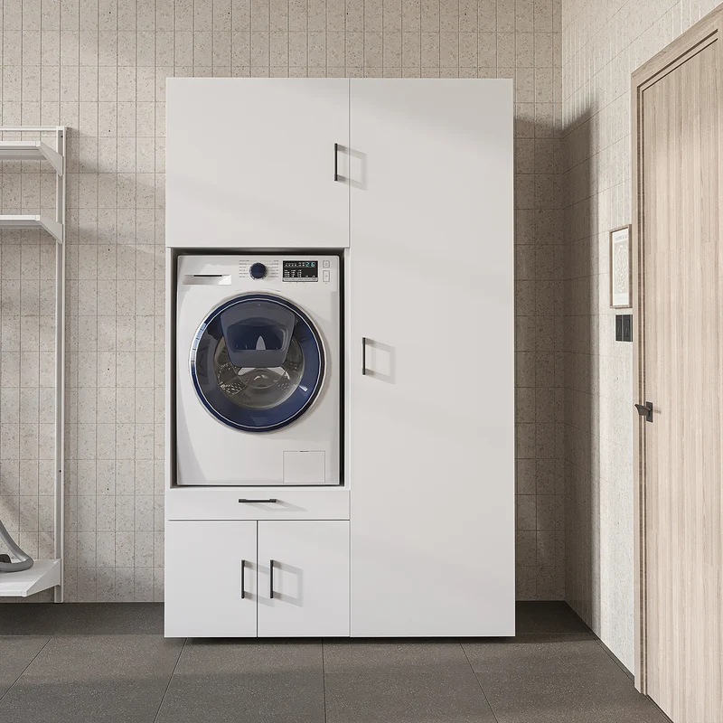 Roomart Waschmaschinenschrank 127 cm mit Hochschrank, 236 cm hoch, Ausziehbrett, in 3 Farben