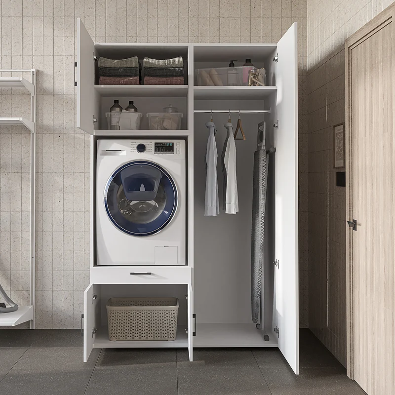 Roomart Waschmaschinenschrank 127 cm mit Hochschrank, 236 cm hoch, Ausziehbrett, in 3 Farben