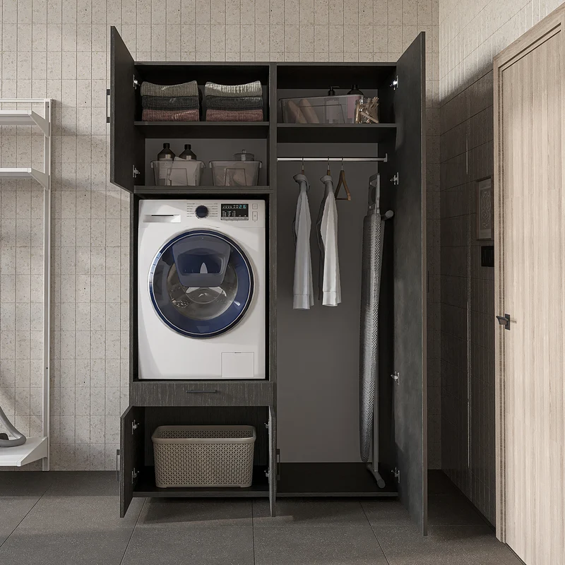 Roomart Waschmaschinenschrank 127 cm mit Hochschrank, 236 cm hoch, Ausziehbrett, in 3 Farben