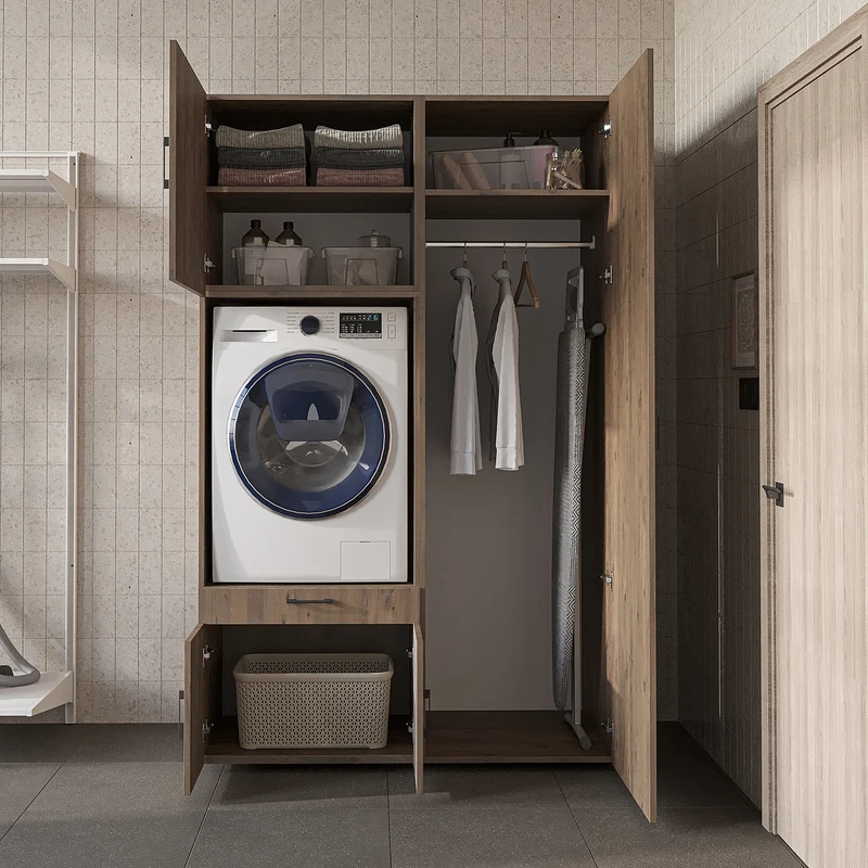 Roomart Waschmaschinenschrank 127 cm mit Hochschrank, 236 cm hoch, Ausziehbrett, in 3 Farben