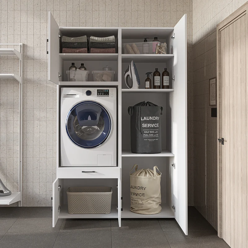 Roomart Waschmaschinenschrank 127 cm mit Hochschrank, 236 cm hoch, Ausziehbrett, in 3 Farben