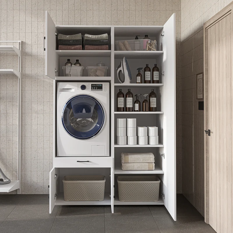 Roomart Waschmaschinenschrank 127 cm mit Hochschrank, 236 cm hoch, Ausziehbrett, in 3 Farben