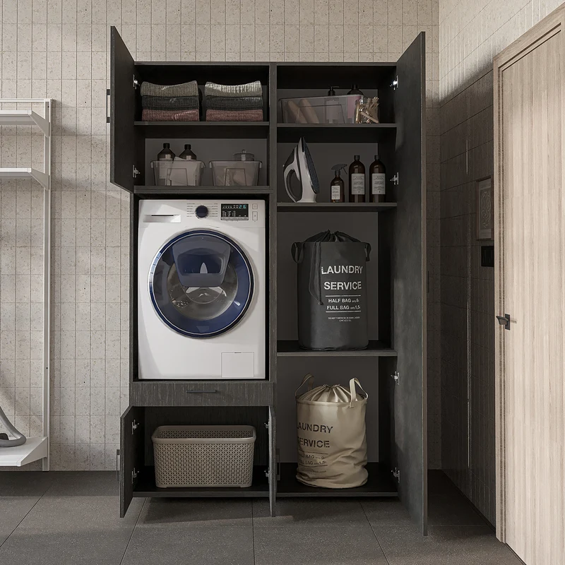 Roomart Waschmaschinenschrank 127 cm mit Hochschrank, 236 cm hoch, Ausziehbrett, in 3 Farben
