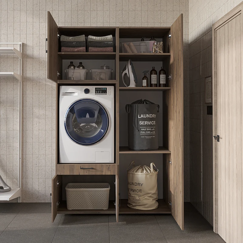 Roomart Waschmaschinenschrank 127 cm mit Hochschrank, 236 cm hoch, Ausziehbrett, in 3 Farben
