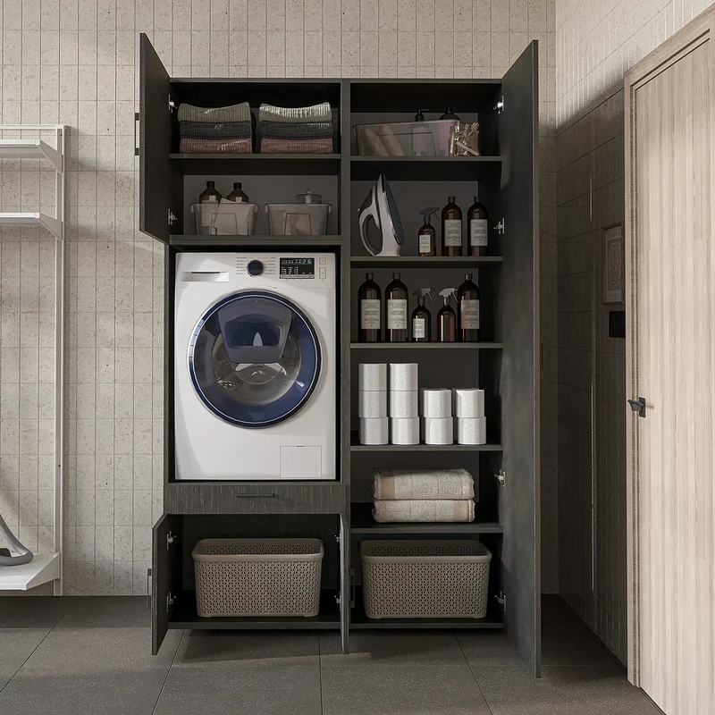 Roomart Waschmaschinenschrank 127 cm mit Hochschrank, 236 cm hoch, Ausziehbrett, in 3 Farben