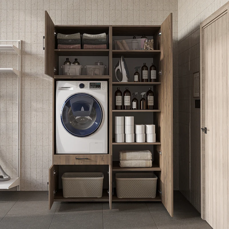 Roomart Waschmaschinenschrank 127 cm mit Hochschrank, 236 cm hoch, Ausziehbrett, in 3 Farben