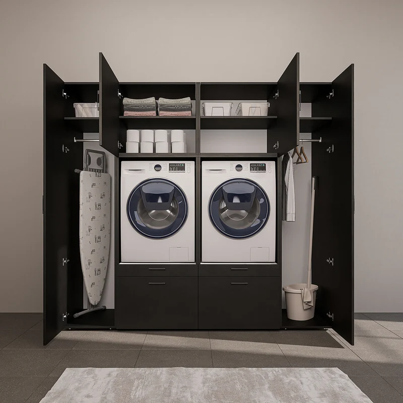 Roomart Schrankwand SERIE 2, 224 cm, für 2 Geräte mit 2 Hochschränken, in 3 Farben