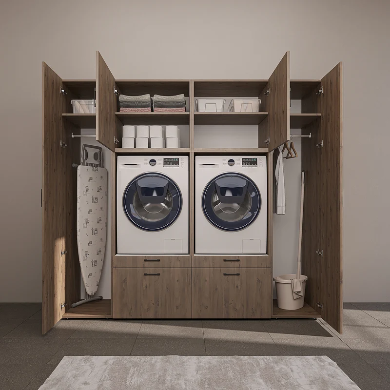Roomart Schrankwand SERIE 2, 224 cm, für 2 Geräte mit 2 Hochschränken, in 3 Farben