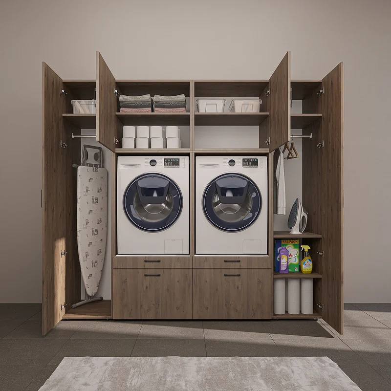 Roomart Schrankwand SERIE 2, 224 cm, für 2 Geräte mit 2 Hochschränken, in 3 Farben