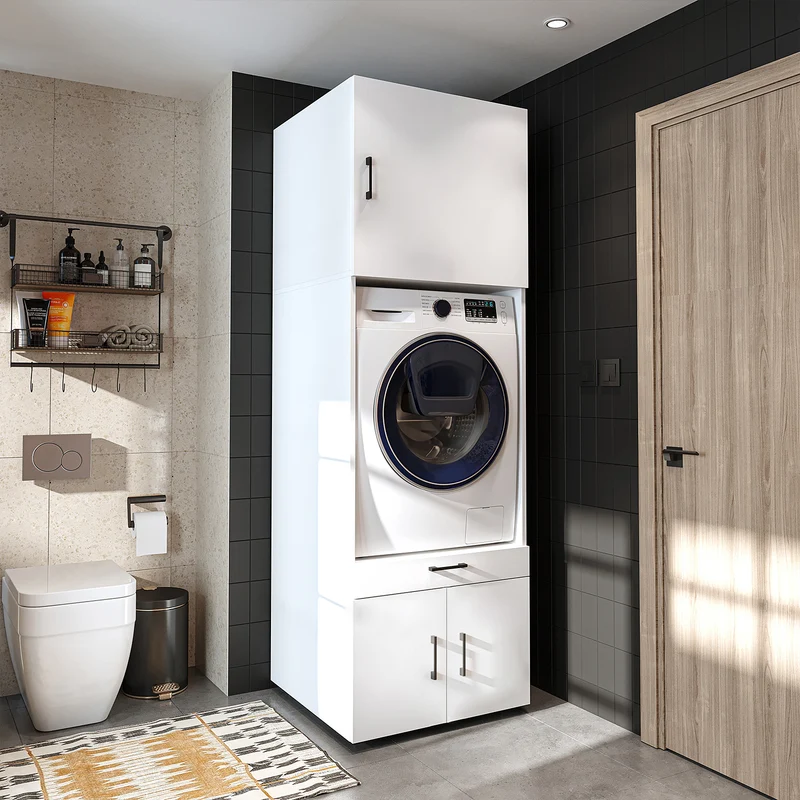 Roomart Waschmaschinenschrank 205 cm mit Überbau und Ausziehbrett, in 3 Farben