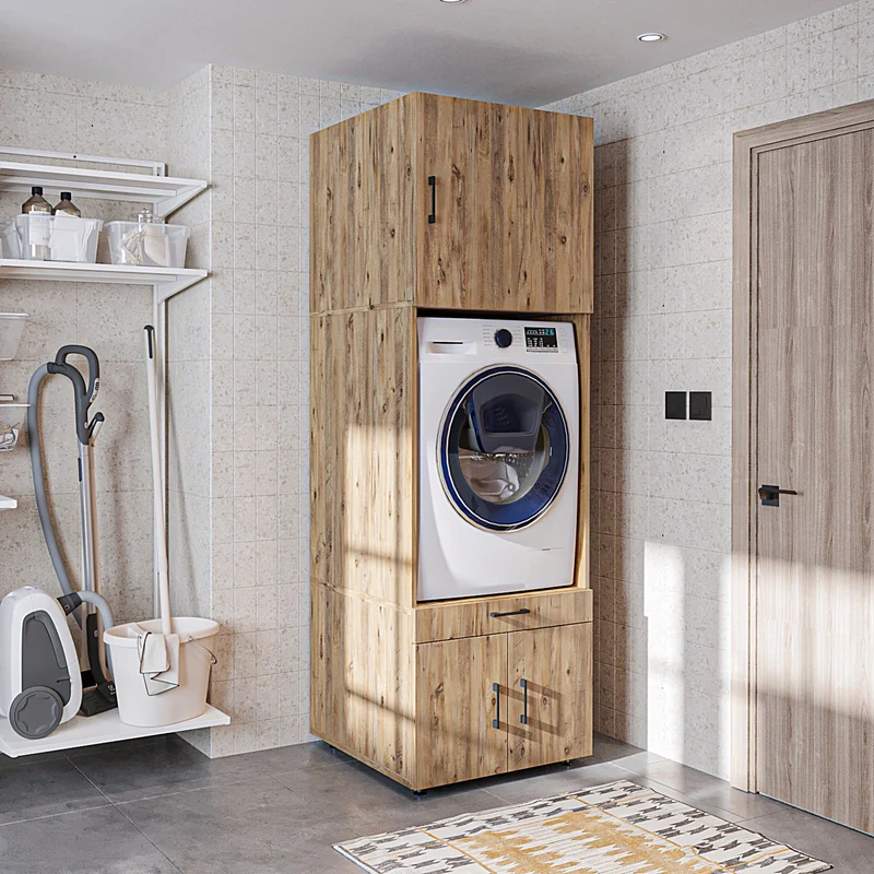 Roomart Waschmaschinenschrank 205 cm mit Überbau und Ausziehbrett, in 3 Farben