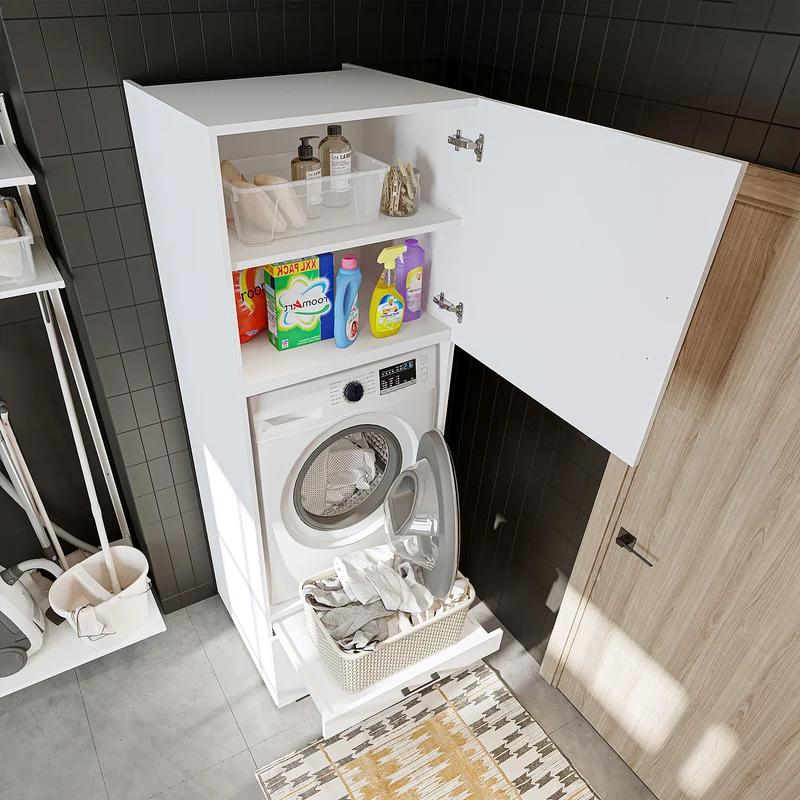 Roomart Waschmaschinenschrank 205 cm mit Überbau und Ausziehbrett, in 3 Farben