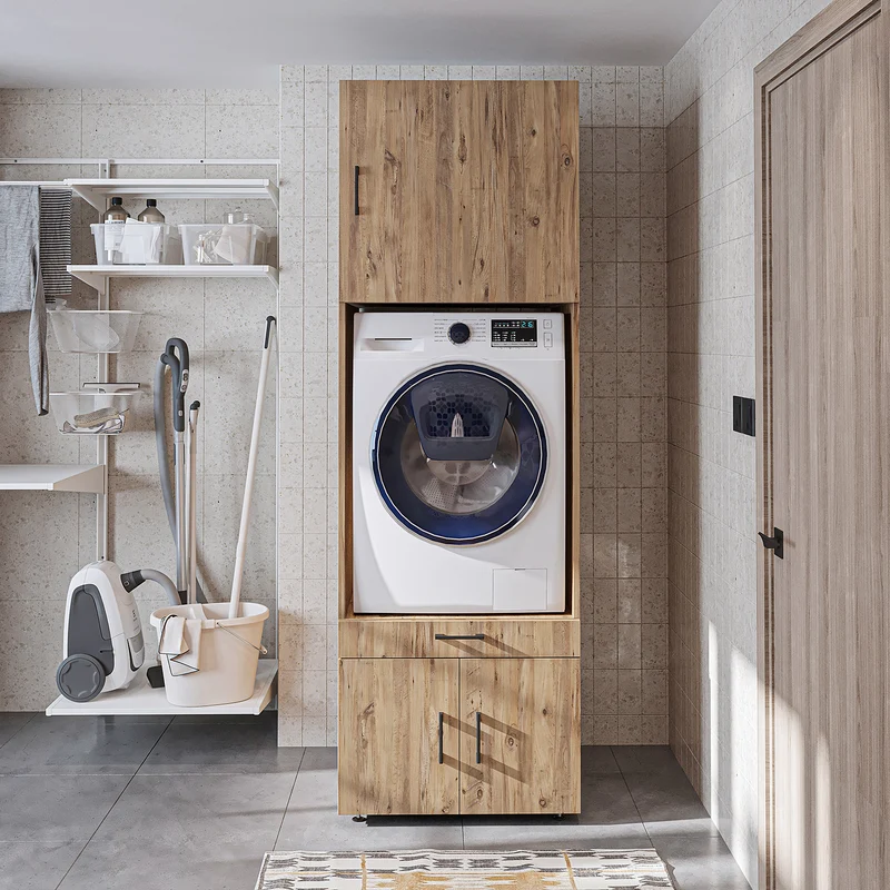 Roomart Waschmaschinenschrank 205 cm mit Überbau und Ausziehbrett, in 3 Farben