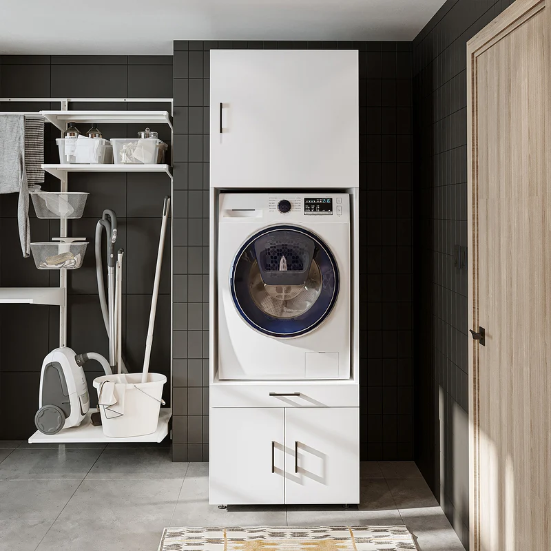 Roomart Waschmaschinenschrank 205 cm mit Überbau und Ausziehbrett, in 3 Farben