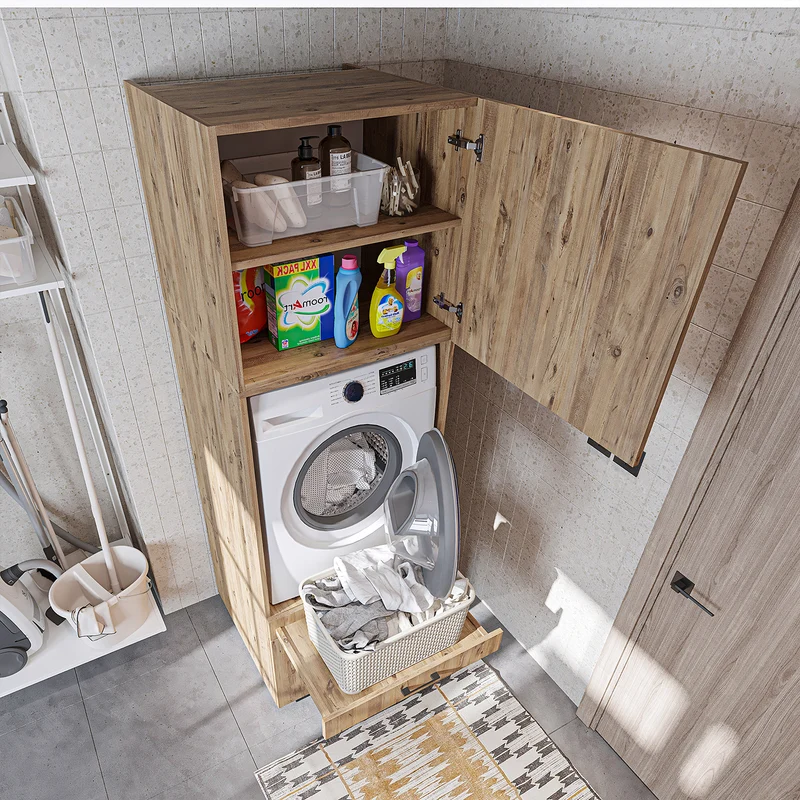 Roomart Waschmaschinenschrank 205 cm mit Überbau und Ausziehbrett, in 3 Farben