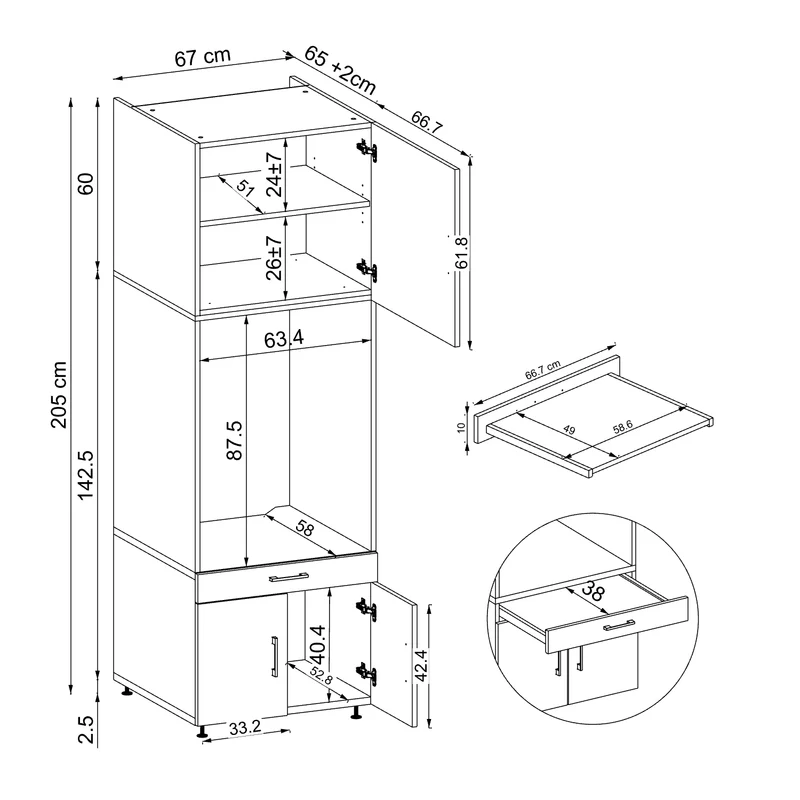 Roomart Waschmaschinenschrank 205 cm mit Überbau und Ausziehbrett, in 3 Farben