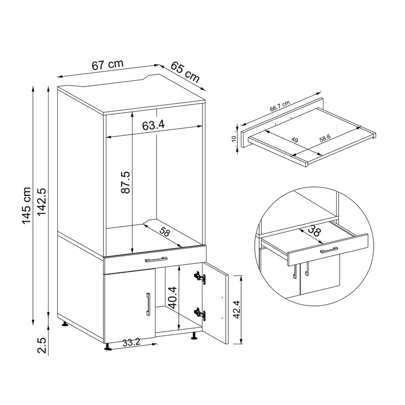 Roomart Waschmaschinenschrank 67 cm mit Ausziehbrett und Schublade, in 3 Farben