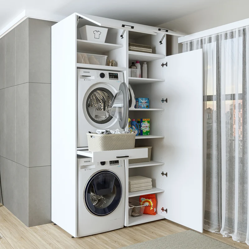 Roomart Waschmaschinenschrank 127 cm, für 2 Geräte mit Hochschrank, in 3 Farben