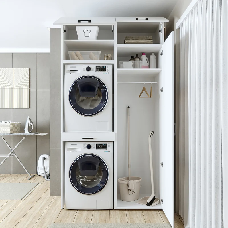 Roomart Waschmaschinenschrank 127 cm, für 2 Geräte mit Hochschrank, in 3 Farben